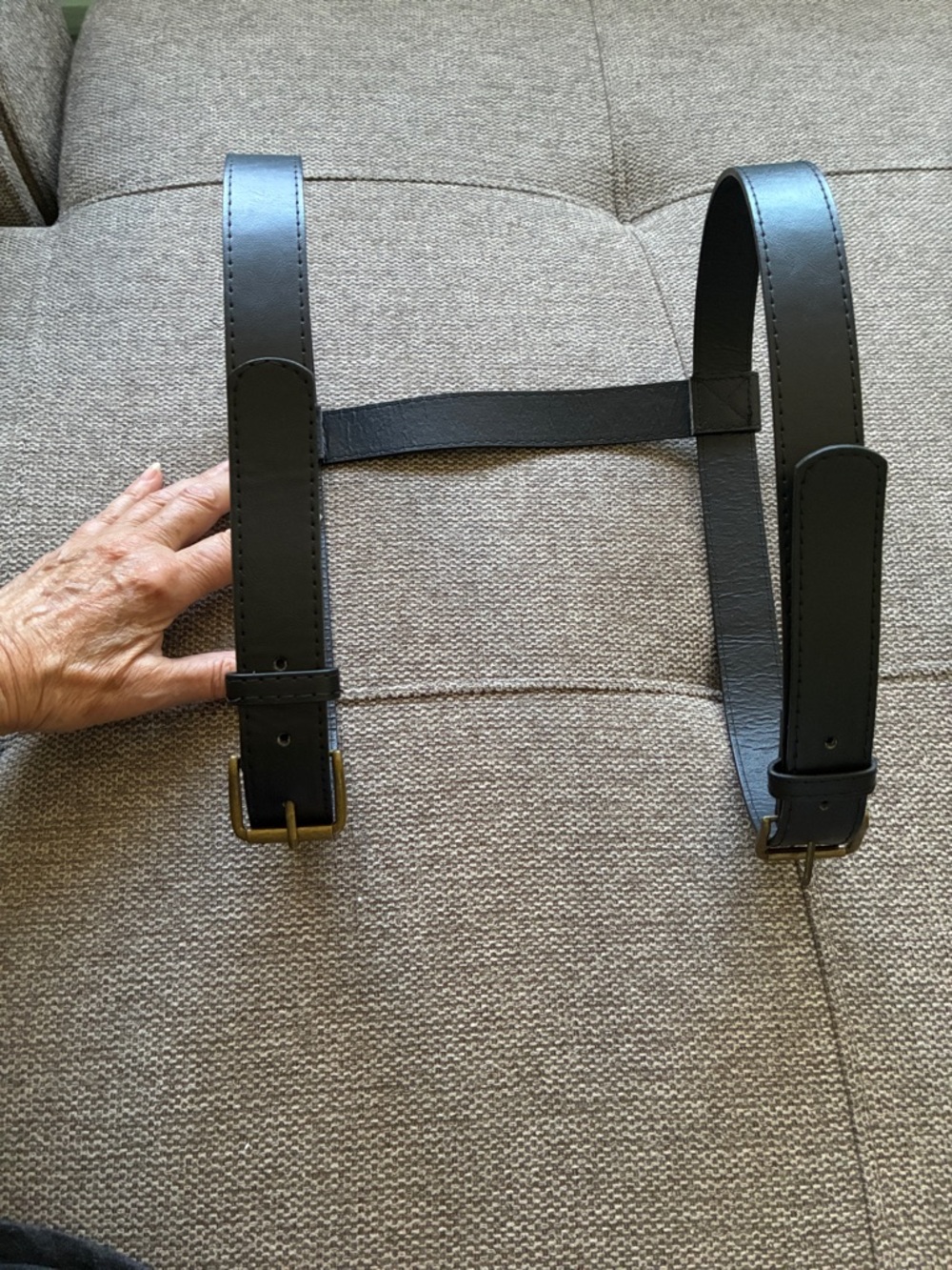 Black Vegan Leather Double Buckle Harness Belt